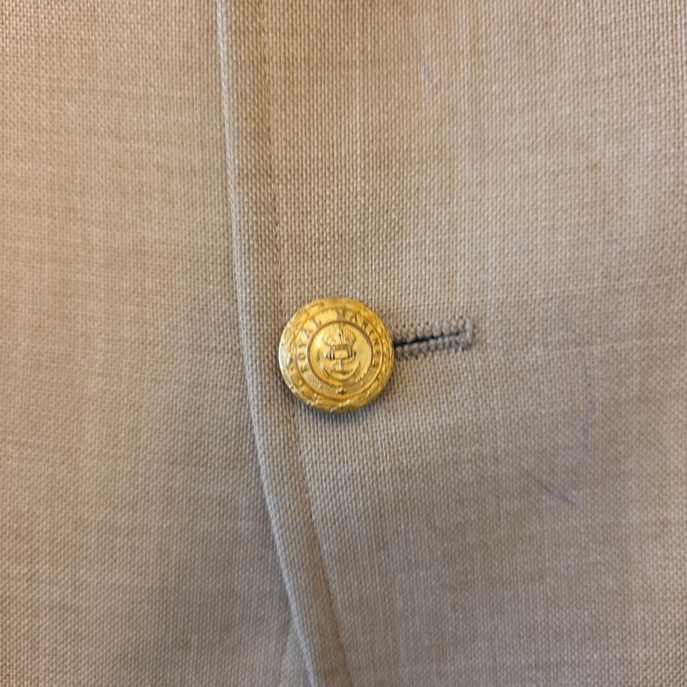 Chaps Ralph Lauren Blazer Sport Coat Mens 46 Beige‎ Gold Button USA Jacket FLAWS - Picture 3 of 16